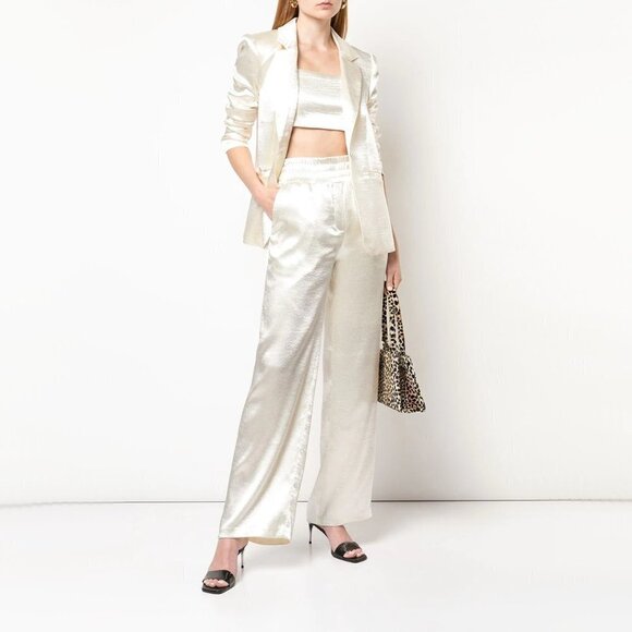 NWT Cinq à Sept ivory shiny wide leg pants, XS - Picture 5 of 16